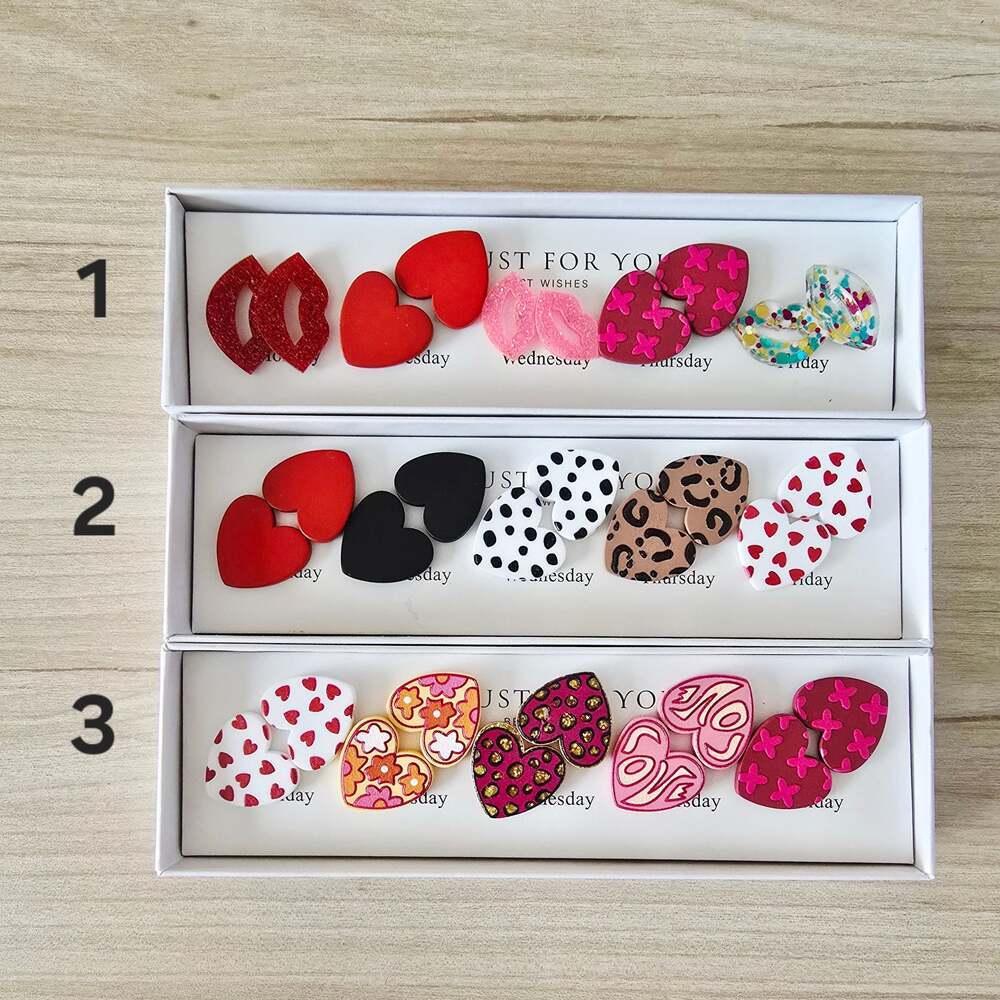 Valentine's Day Stud Earring Set - 5 Pairs